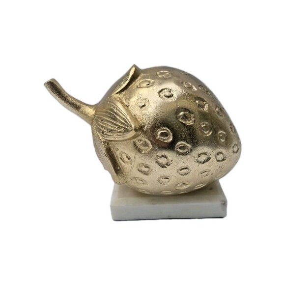New Gold Strawberry W/ Marble Base Figurine Statue Fruit Figurines Room Decor - Picture 3 of 4